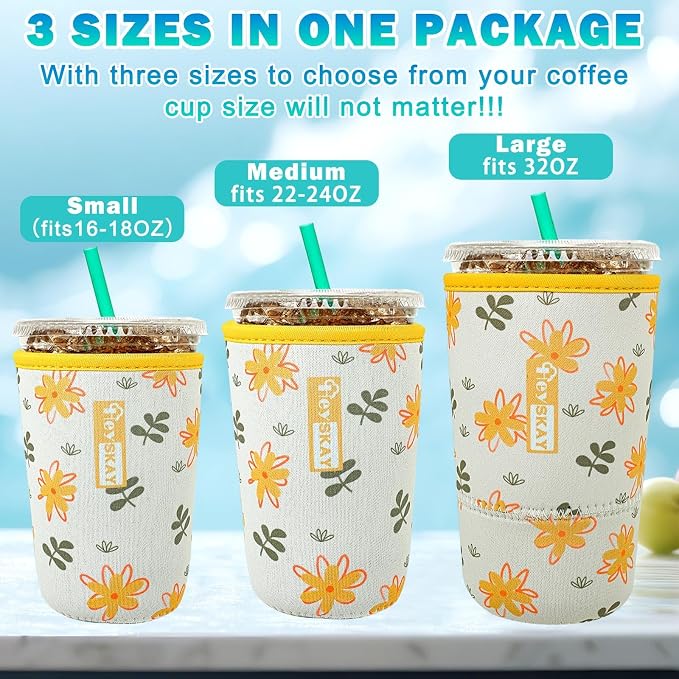 HEYSKAY Insulated Coffee Cup Sleeves Reusable Neoprene Universal Iced Coffee - Image 3