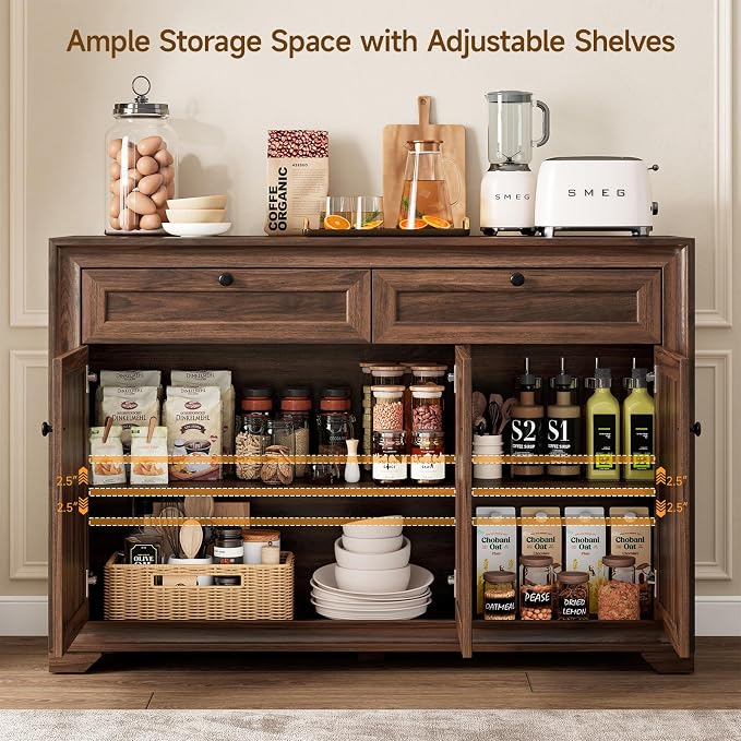 48 Inches Buffet Cabinet with Storage, Farmhouse Sideboard Buffet w/2 Drawers - Image 3