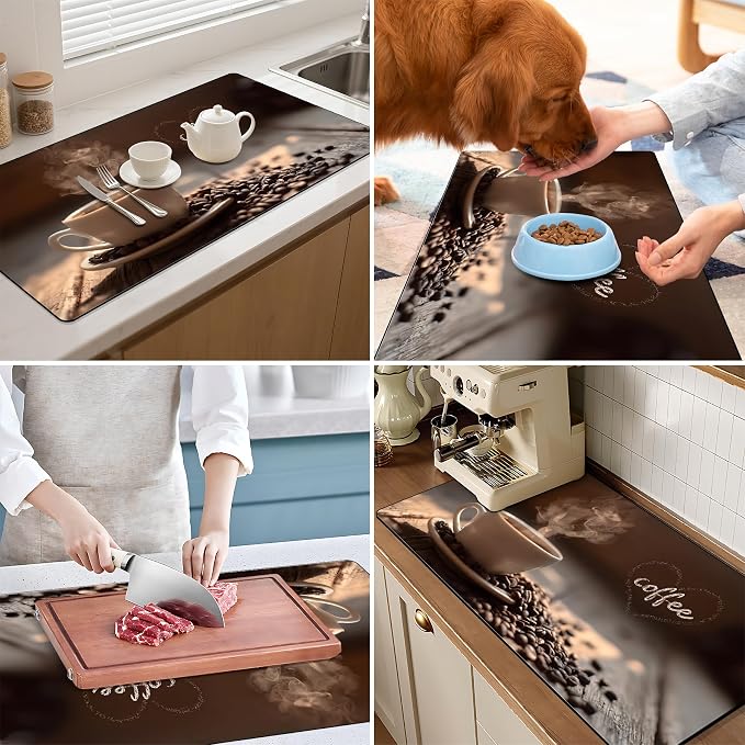 BVBOX 17" x 32" Coffee Bar Mat, Absorbent Dish Drying Mat Cuttable Hide Stain - Image 6