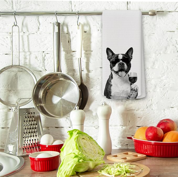 Funny Boston Terrier Wine Kitchen Towels, Gifts - Image 3