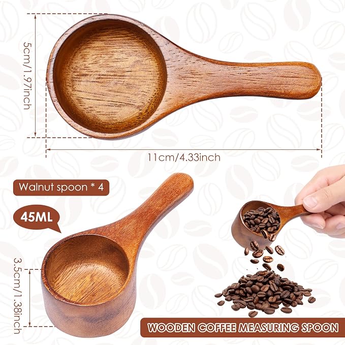 4Pcs Coffee Scoop, 45ML Wooden Coffee Spoons, Coffee Measuring Scoop, - Image 3