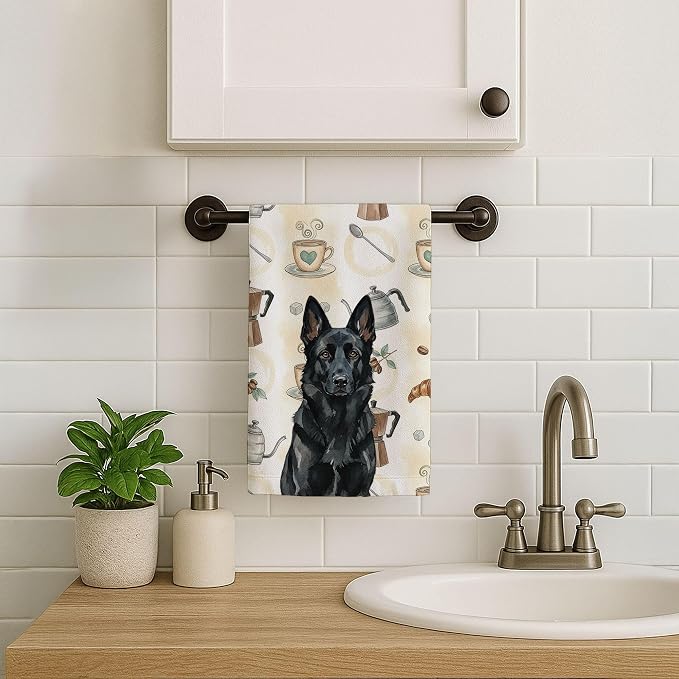 Caroline's Treasures Black German Shepherd Coffee Bar Kitchen Towel Velour - Image 7