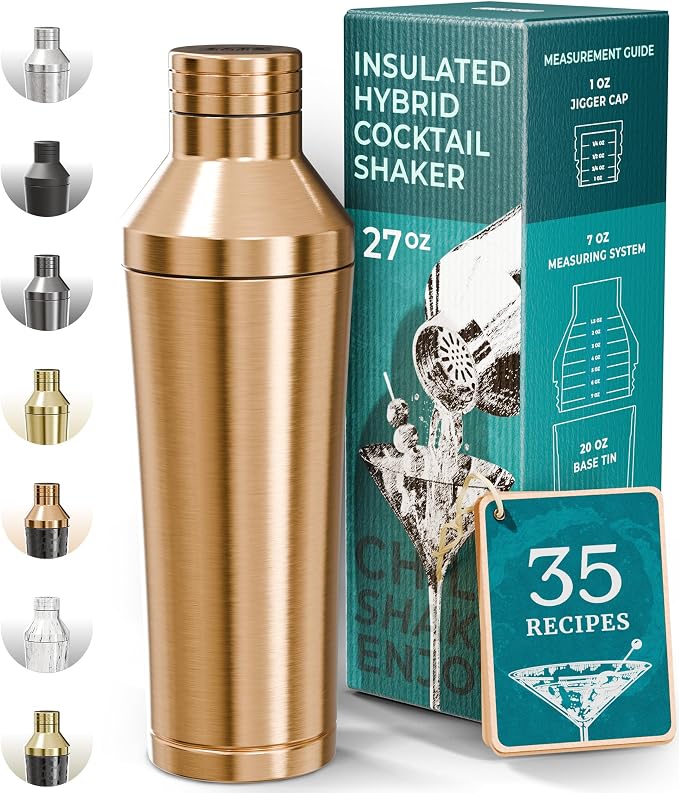 BARE BARREL Insulated Cocktail Shaker Set | Double Wall Stainless Steel | by BareBarrel