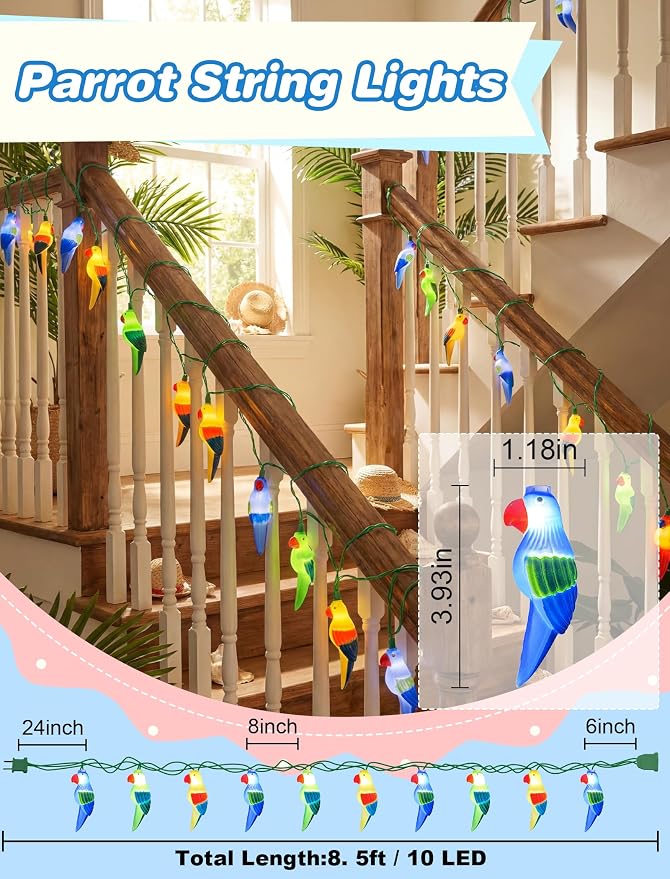 8.5Ft Parrot String Lights, Outdoor Tropical Themed LED String Lights - Image 2