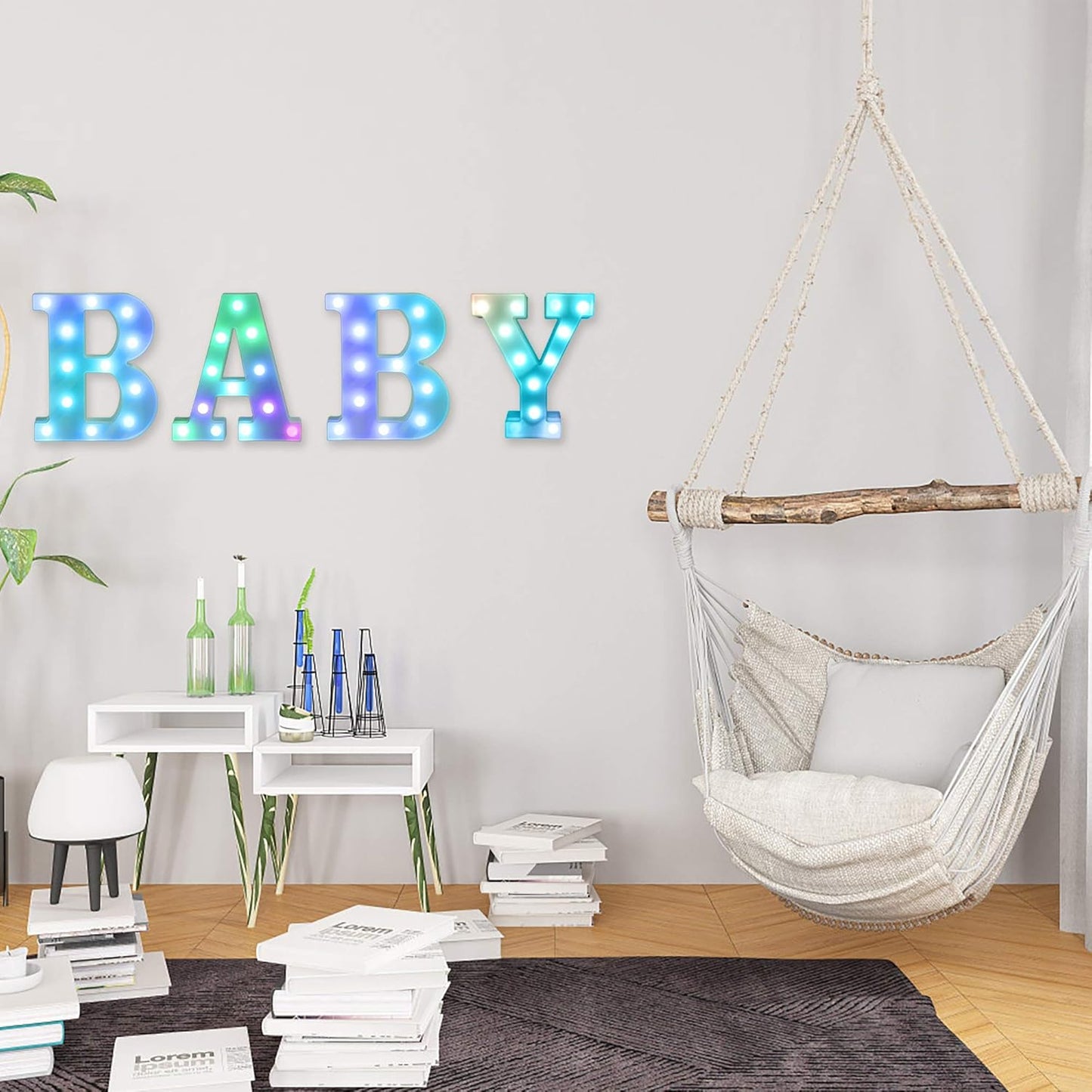Foaky Colorful LED Letter Lights with Remote,Marquee Light Up Letters Sign for Night Light Wedding/Birthday Party Battery Powered Christmas Lamp Home Bar Decoration(N)