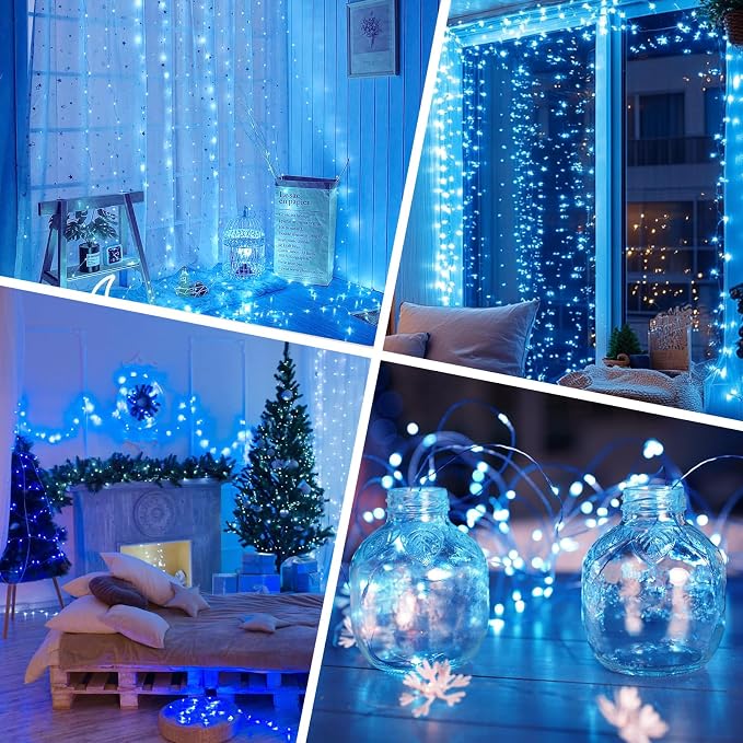 Lakumu 32FT Blue Fairy Lights, Rechargeable Battery Operated LED String Lights - Image 7
