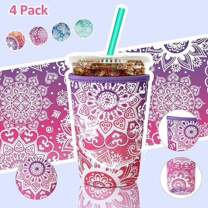 Patelai 4 Pieces Reusable Iced Coffee Sleeve Cup Insulator - Image 4