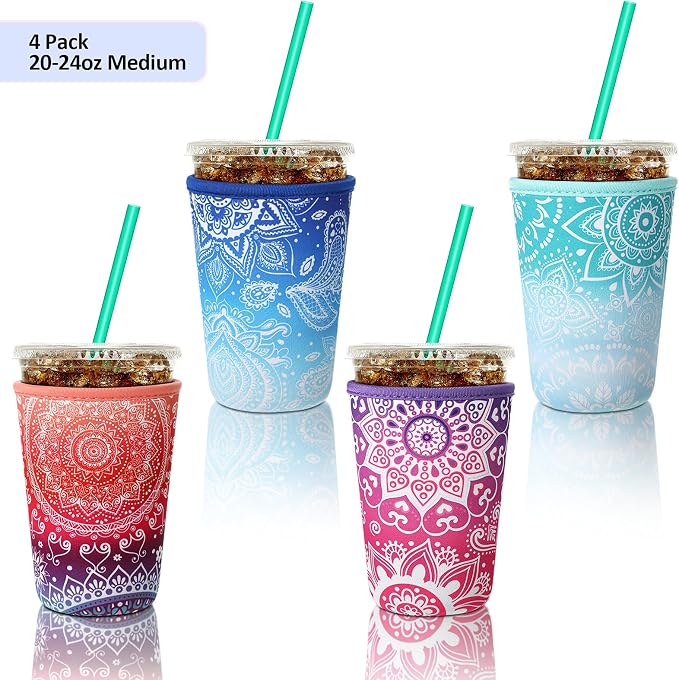 Patelai 4 Pieces Reusable Iced Coffee Sleeve Cup Insulator - Image 2