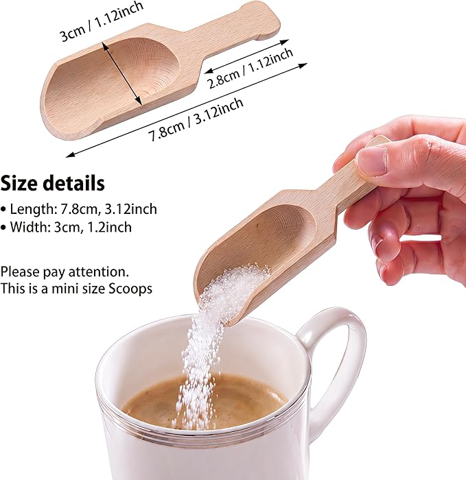 12 Pcs Mini Wooden Scoops for Canisters Mini Wood Coffee Spoon Small Bath Salt - Image 2