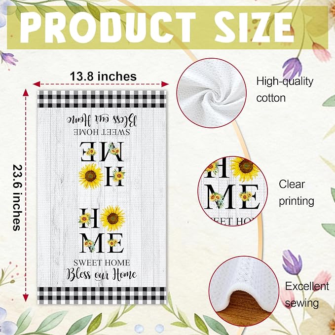 Daisy Floral Kitchen Towels, Home Sweet Home Dish Towels, Flower Rustic - Image 2