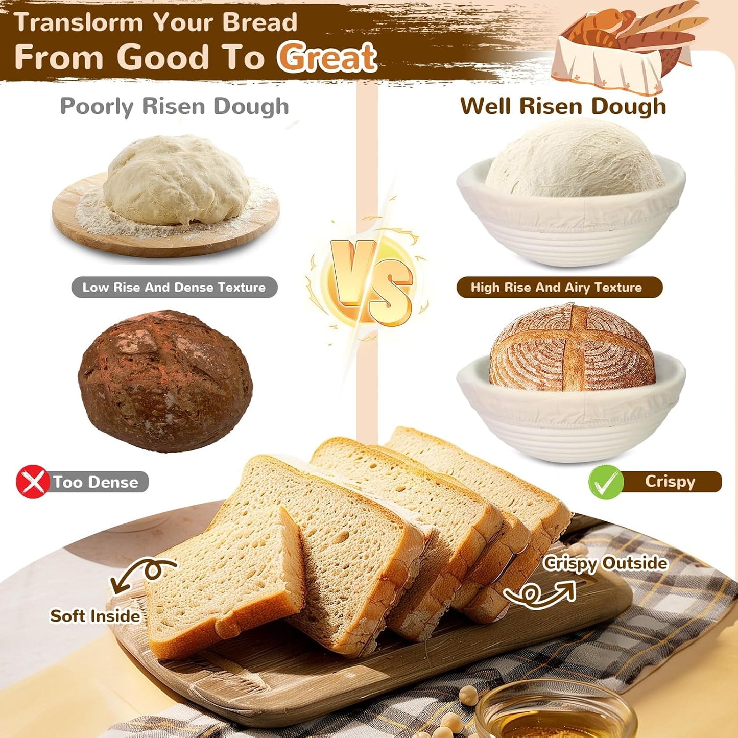 Sourdough Starter Kit,9 Inch Round & 10 Inch Oval Banneton Bread Proofing Basket with Dough Whisk Bread Lame Dough Scraper Bowl Scraper Silicone Brush Sourdough Bread Baking Supplies