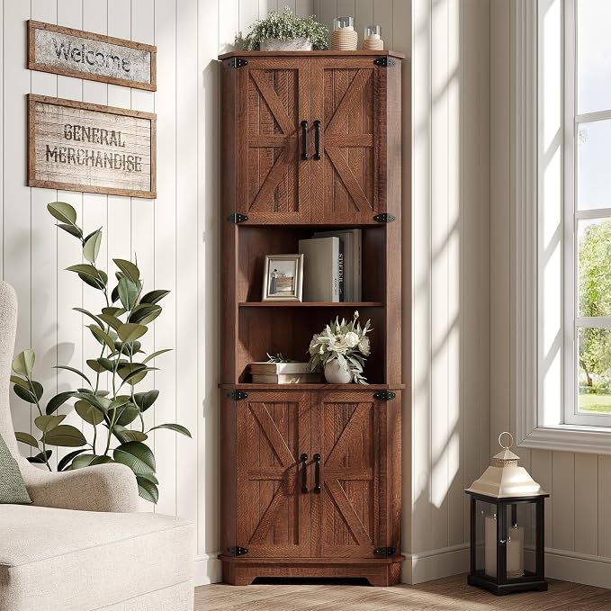 Vabches 68.9" Tall Corner Cabinet, Farmhouse Style Storage Cabinet - Image 3