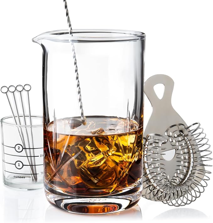 Cork & Mill Cocktail Mixing Glass, Old Fashioned Kit, Large 24 oz Crystal by CorkMill