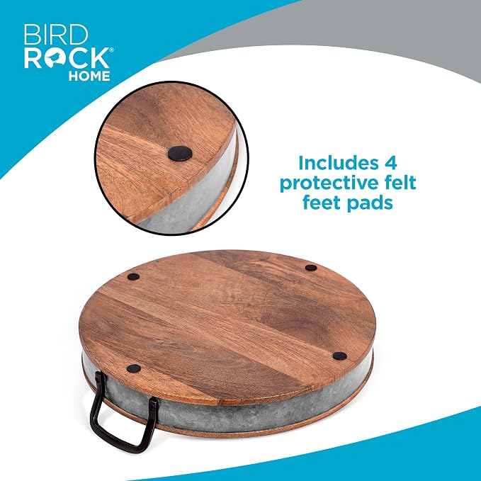 BIRDROCK HOME Large Round Wooden Serving Tray - Image 7