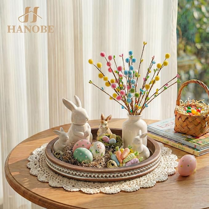 Hanobe Round Wooden Tray Decor: Decorative Candle Plate Holder Tray - Image 6