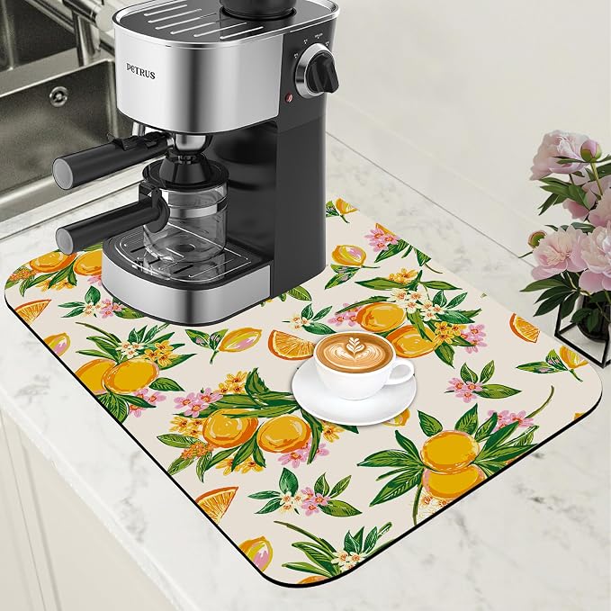 Dish Drying Mat Orange Fruit Floral Coffee Bar Mat by Unknown