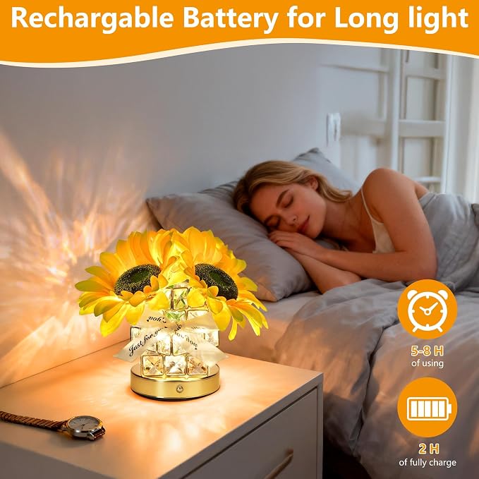 Handmade Sunflower Lamp, Rechargeable Cordless Touch Table Lamp, 3-Colour - Image 4