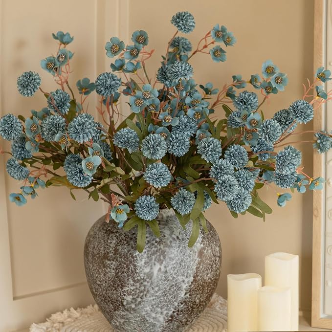 HyeFlora Fake Kiku Flowers, Faux Silk Pompon Mums Artificial Flowers, - Image 3