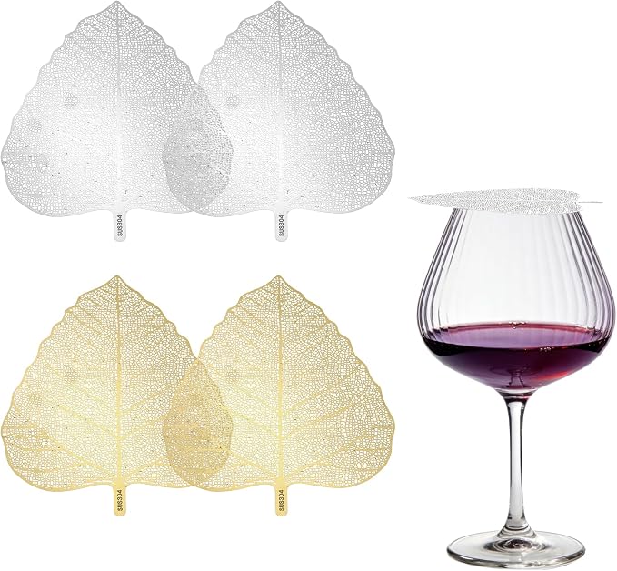 uxcell 4 Pcs Stainless Steel Drink Covers, Leaf Shape Wine Glass Covers by uxcell