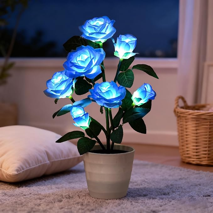 Artificial Blue Rose Flower Lamp LED Lights, Flower Table Lamp - Image 6