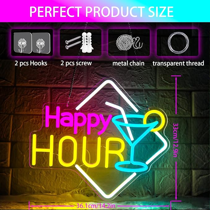Happy Hour Neon Sign Dimmable Cocktails Happy Hour Neon Bar Sign - Image 2