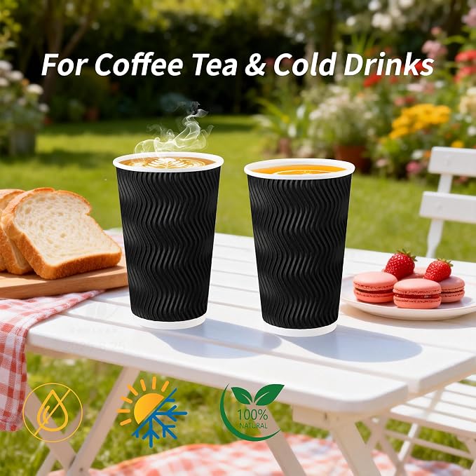 16 oz 100 Pack Corrugated Ripple Wall Disposable Coffee Cups - Image 5