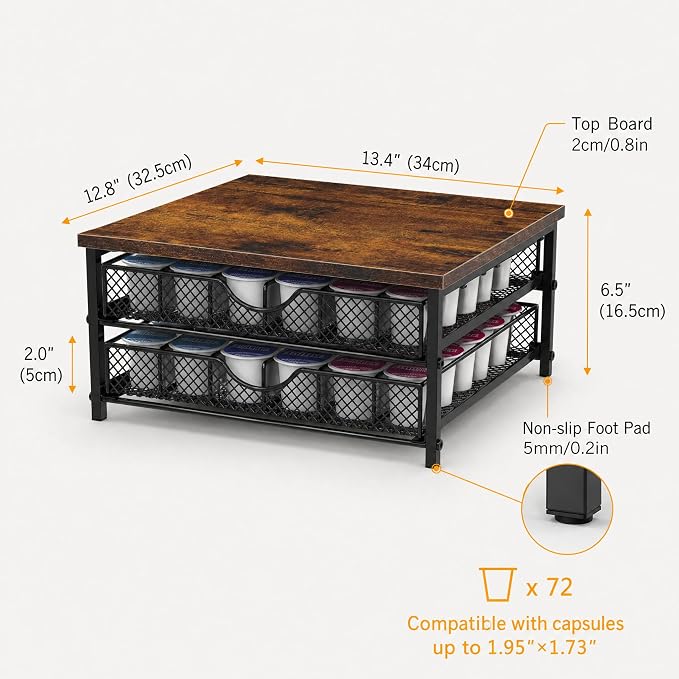 Coffee Pod Organizer 2 Tier Coffee Pod Drawer Holder 72 Capacity K Cup Coffee - Image 2