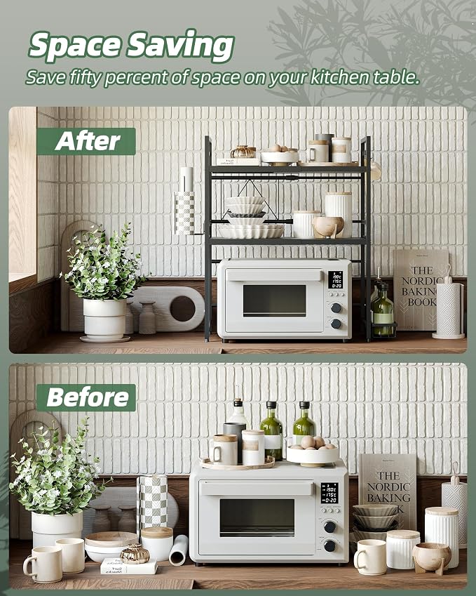 NETEL Expandable Microwave Stand, 3 Tier Metal Kitchen Countertop Organizer - Image 4