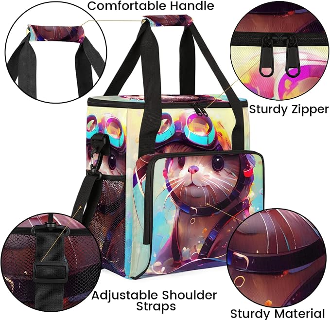 Cartoon Otter Coffee Maker Carring Bag, Large Insulated Storage Organizer Case - Image 6