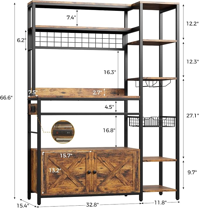 IRONCK Bakers Rack with Power Outlet, Kitchen Microwave Stand with Storage - Image 2
