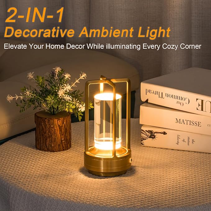 Rechargeable Table Lamp Cordless, 3 Color | Crystal | Stepless Dimming - Image 8