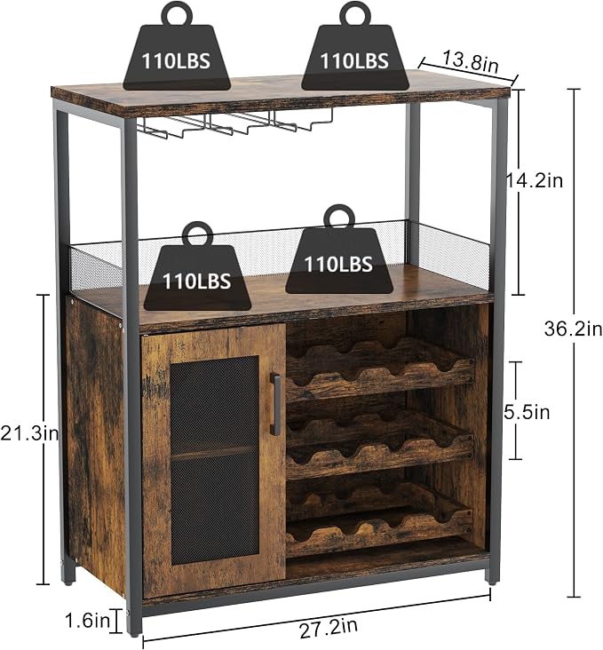 Jojoka LED Lighted 3-Tier Wine Bar Cabinet, Freestanding Sideboard Buffet - Image 2