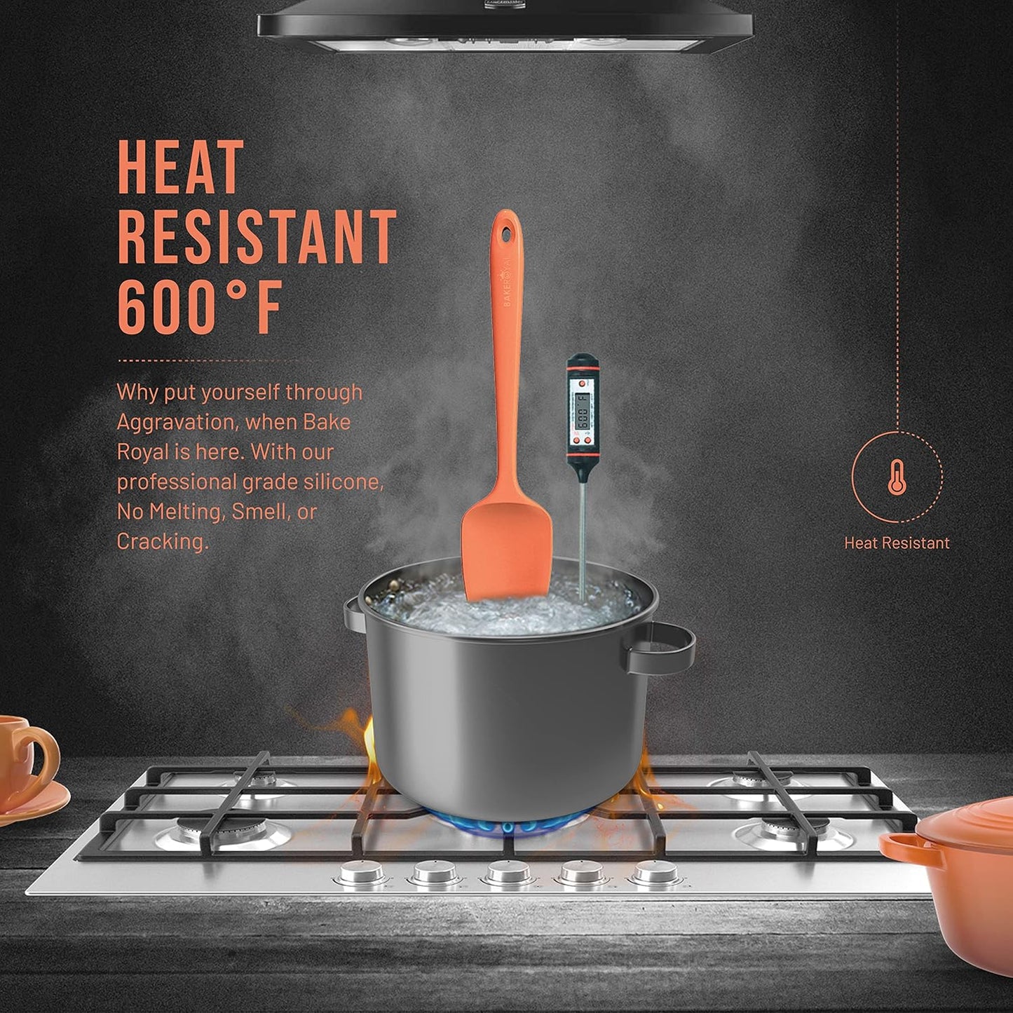 Silicone Spatula Set - 4-Piece Rubber Spatulas Silicone Heat Resistant 600°F for Everyday Task - Seamless Design Kitchen Spatulas for Nonstick Cookware - Orange