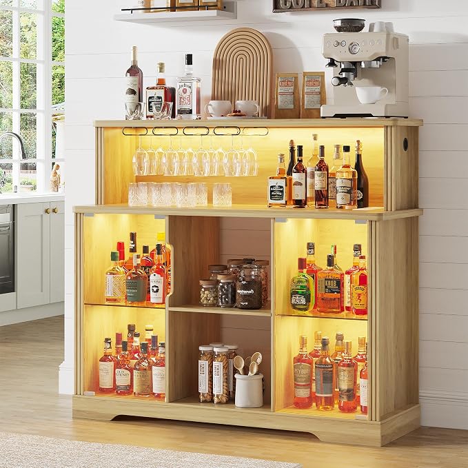 47'' Wine Bar Cabinet with Mini Fridge Space & Charging Station, Coffee Bar by TAGELIER