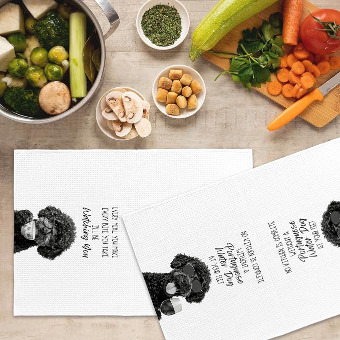 Portuguese Water Dog Kitchen Towels Set of 2, Dog Kitchen Accessories, Bar Decor - Image 5