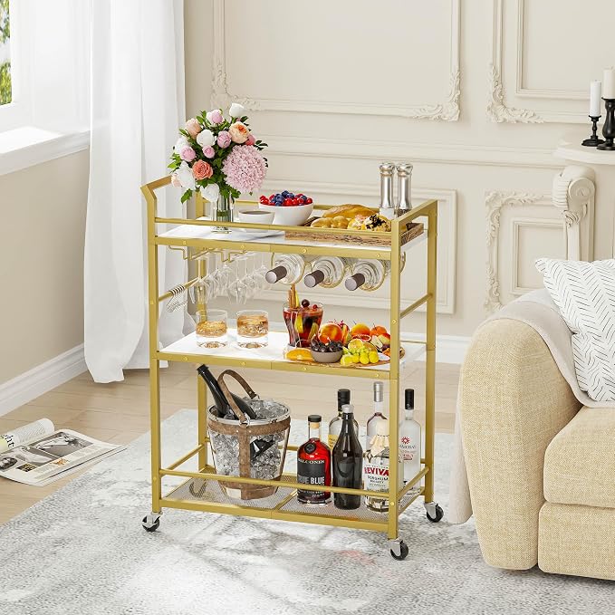 3 Tier Bar Cart, Small Beverage Cart, Mini Bar Cart - Image 2
