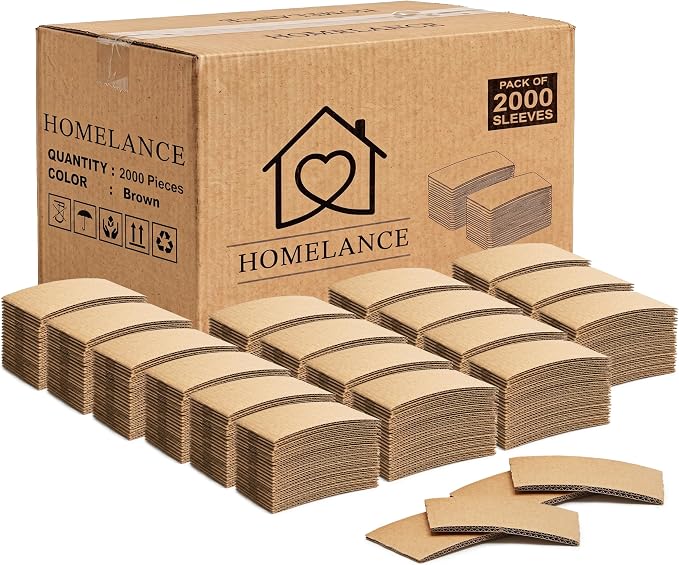 Coffee Sleeves 2000 Pcs – Corrugated Brown Kraft Paper Cups Sleeves Fit 12oz by Homelance