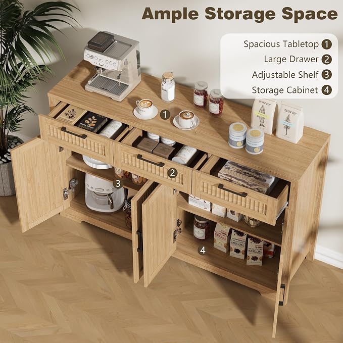 Buffet Cabinet with 3 Drawers, Kitchen Storage Sideboard Coffee Bar Cabinet - Image 5