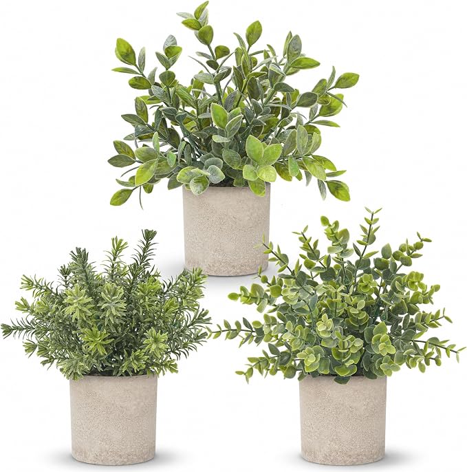 Der Rose 3 Pack Mini Potted Fake Plants Artificial Plastic Eucalyptus Plants by DerRose