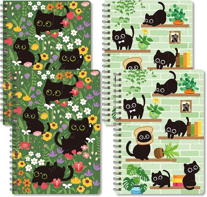 B1ykin Black Cat Floral Spiral Notebooks by B1ykin