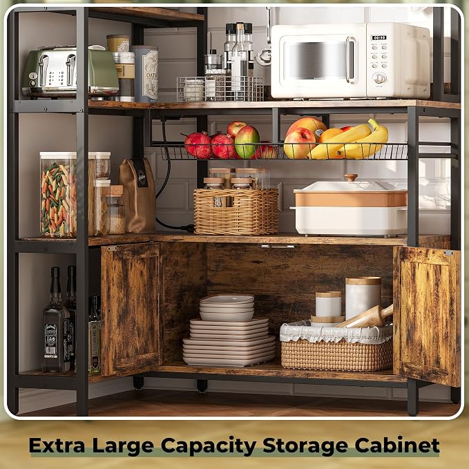 IRONCK Corner Bakers Rack with Power Outlet, Coffee Bar 6 Tier with Storage - Image 5