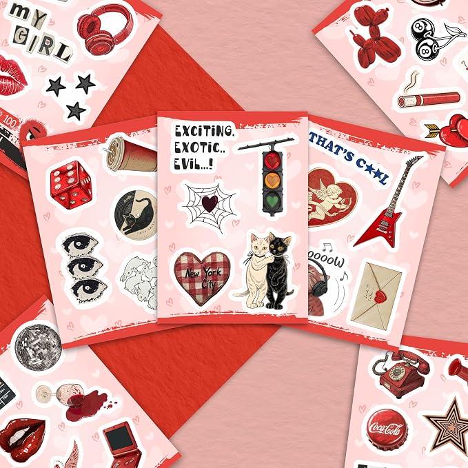 100Pcs Red Aesthetic Stickers - Image 5