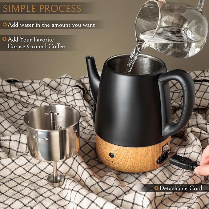 Mixpresso Black Small Electric Percolator Coffee Pot 4 Cup Stainless Steel - Image 3
