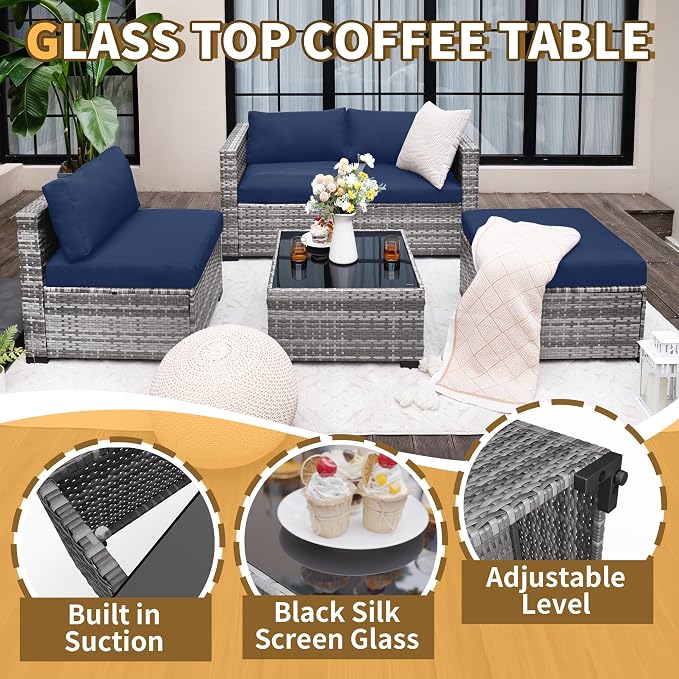 UDPATIO 5 Piece Patio Furniture Set, All-Weather Wicker Outdoor Sectional Sofa - Image 5