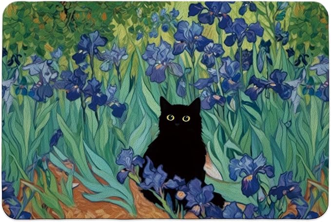 William Morris Floral Black Cat Dish Drying Mat, 16x24 Inch by Unknown
