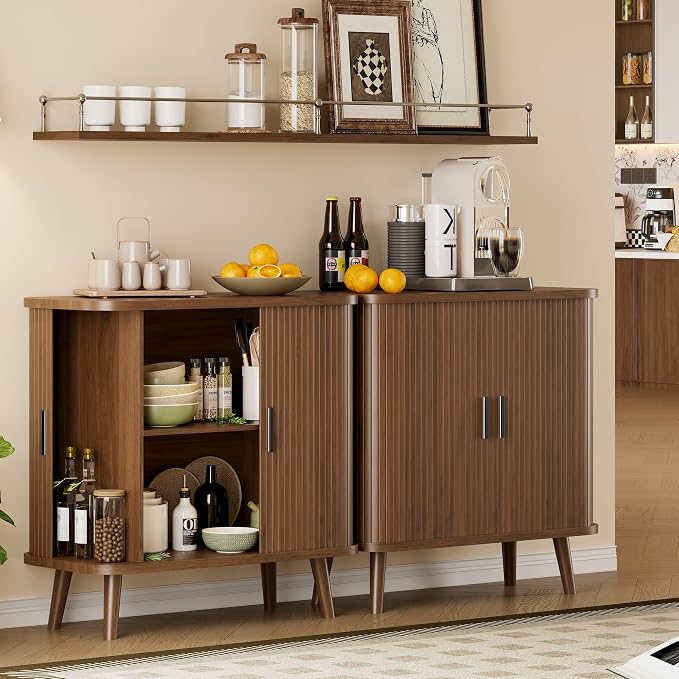 Sideboard Buffet Cabinet with Sliding Door, 31.5" Wide Fluted Modern Accent - Image 4