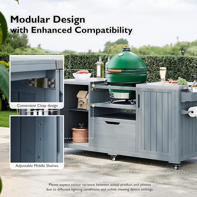 Merax Outdoor Kitchen Island for Big Green Egg Grills, 66.5" Wood Kitchen Island - Image 4