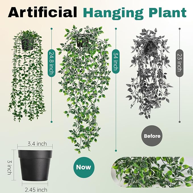 Der Rose 2 Pack Fake Hanging Plants Artificial Potted Plants Indoor and Outdoor - Image 3