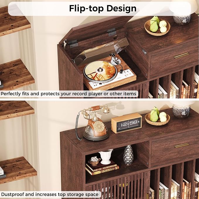 IRONCK Storage Cabinet with Drawer, Coffee Bar Cabinet with Sliding Door - Image 6