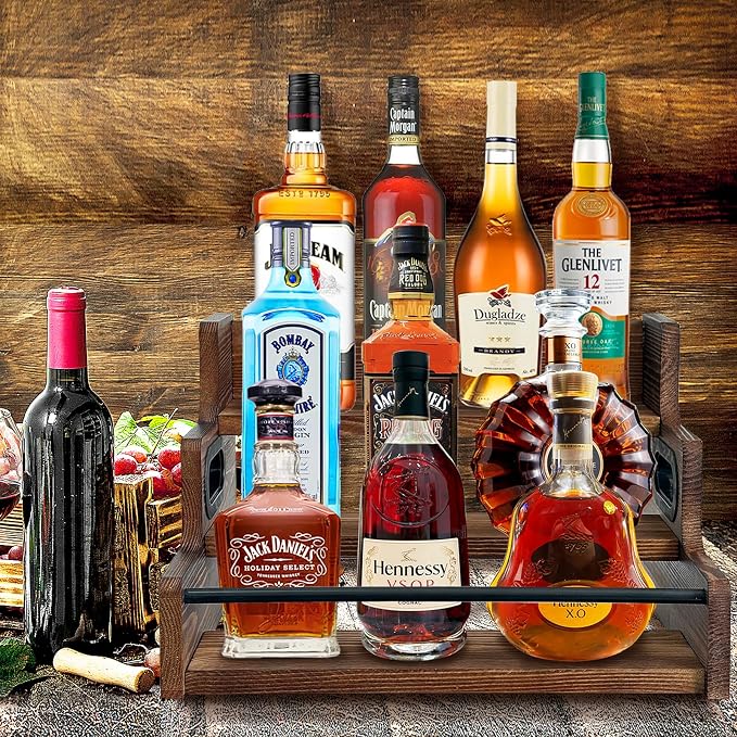 Liquor Bottle Display Shelf Solid Wood Coffee Syrup Rack 3 Step Countertop - Image 3